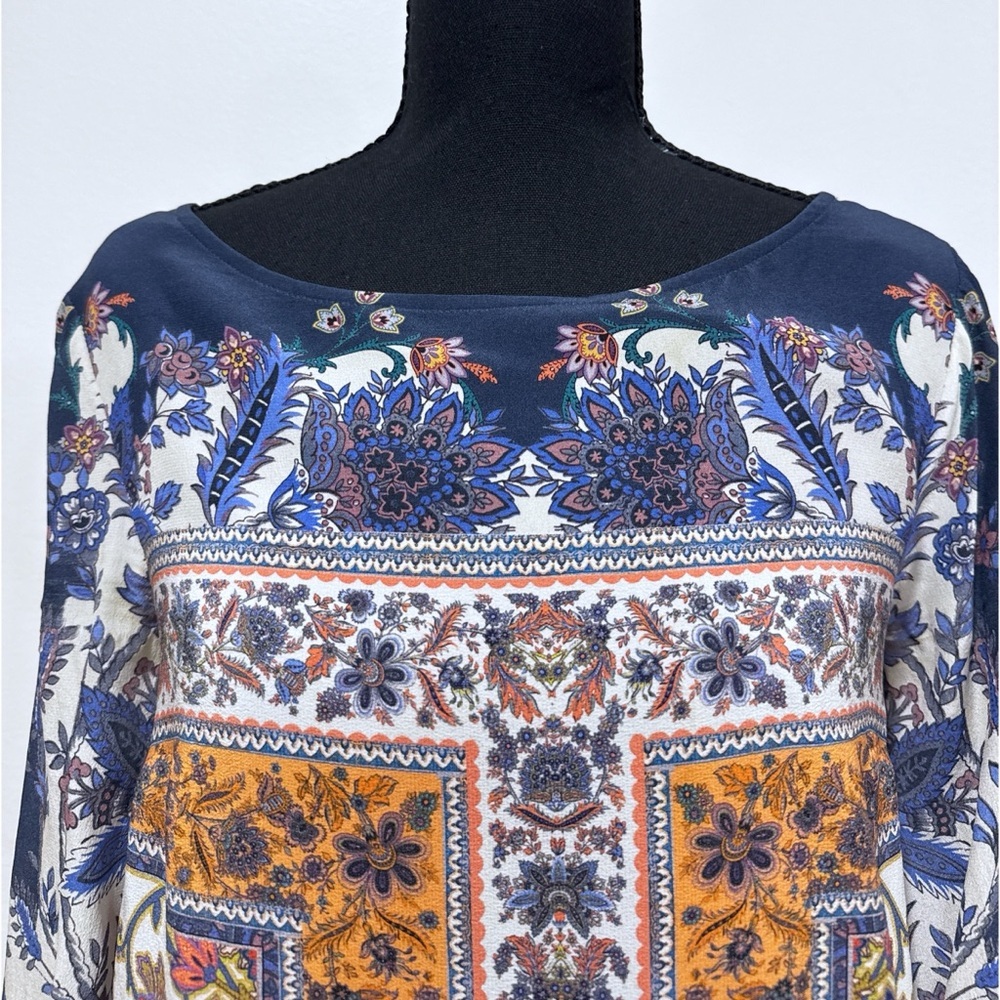 Anthropologie Maeve 100% Silk Barcelona Floral Mirror Scaarf Print Shift Dress 2 - Picture 5 of 12